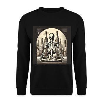 Skelett in Einsamkeit Illustration - Unisex Pullover - Schwarz - Vorne - Alina (178cm) & Michal (187cm)