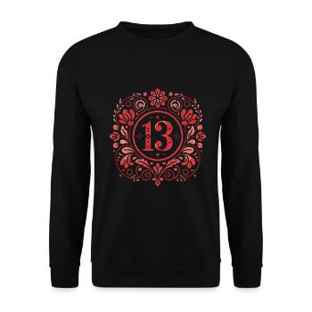 Floral 13 Badge with Elegant Design - Unisex Sweatshirt - black - Front - Alina (178cm) & Michal (187cm)