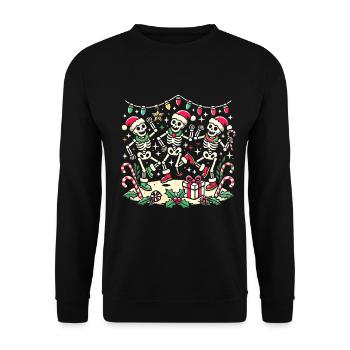 Festlich tanzende Skelette Weihnachten - Unisex Pullover - Schwarz - Vorne - Alina (178cm) & Michal (187cm)