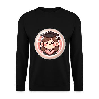 Abschluss-Cartoon-Abzeichen-Design - Unisex Pullover - Schwarz - Vorne - Alina (178cm) & Michal (187cm)