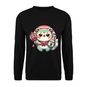 Whimsical Tanuki Lantern Design - Unisex Sweatshirt - black - Front - Alina (178cm) & Michal (187cm)