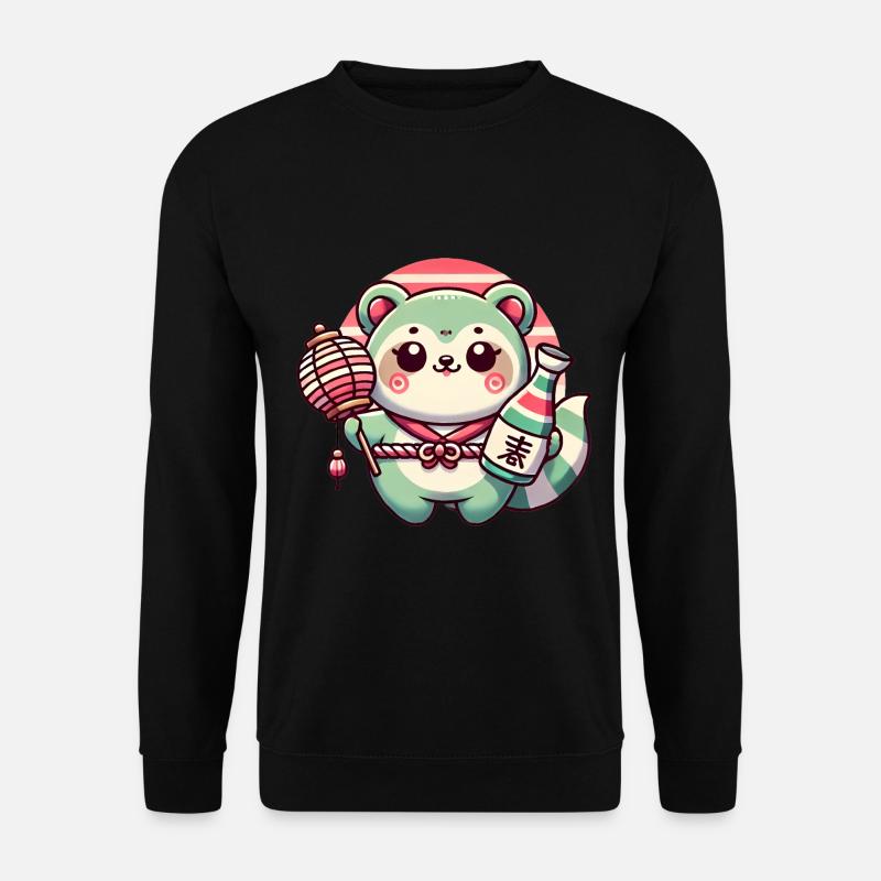 Whimsical Tanuki Lantern Design - Unisex Sweatshirt - black