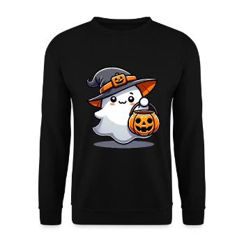 Süßer Geist mit Hexenhut Kürbis - Unisex Pullover - Schwarz - Vorne - Alina (178cm) & Michal (187cm)