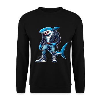 Cool Shark in Leather Jacket Design - Unisex Sweatshirt - black - Front - Alina (178cm) & Michal (187cm)