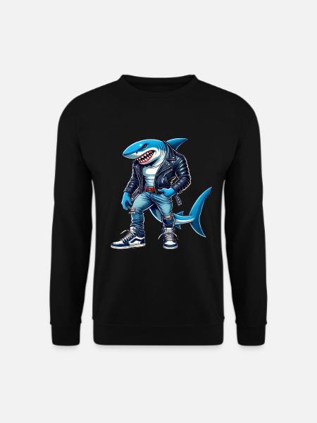 Cool Shark i læderjakke Design - Unisex sweater - sort