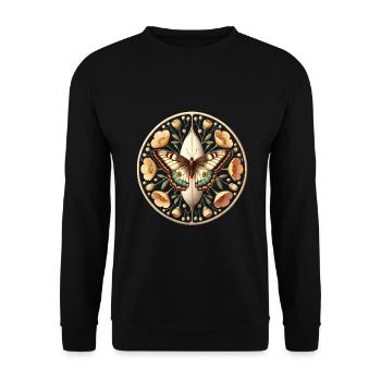 Herbstlicher Schmetterling mit floralen Akzenten - Unisex Pullover - Schwarz - Vorne - Alina (178cm) & Michal (187cm)