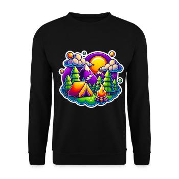 Funny Camping Mountains Tent Scene - Unisex Sweatshirt - black - Front - Alina (178cm) & Michal (187cm)