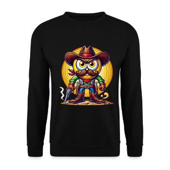 Lustiges Cartoon Cowboy PopArt Design - Unisex Pullover - Schwarz - Vorne - Alina (178cm) & Michal (187cm)