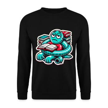 Erschöpfter Buchliebhaber Cartoon Design - Unisex Pullover - Schwarz - Vorne - Alina (178cm) & Michal (187cm)