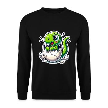Funny Dinosaur Coming Soon Sticker - Unisex Sweatshirt - black - Front - Alina (178cm) & Michal (187cm)