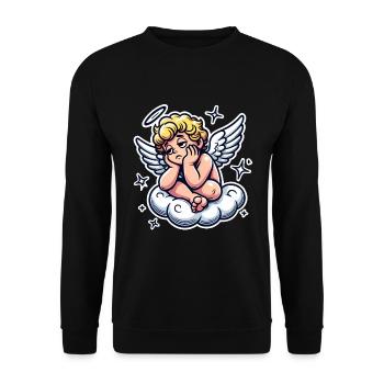 Funny Cherub on Cloud Pop Art Design - Unisex Sweatshirt - black - Front - Alina (178cm) & Michal (187cm)