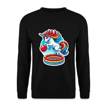 Bunter Einhorn Pool Bounce Spaß - Unisex Pullover - Schwarz - Vorne - Alina (178cm) & Michal (187cm)