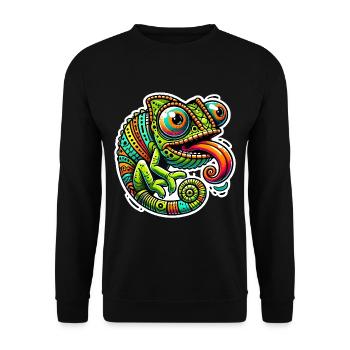 Chameleon Power Cartoon Design - Unisex Sweatshirt - black - Front - Alina (178cm) & Michal (187cm)