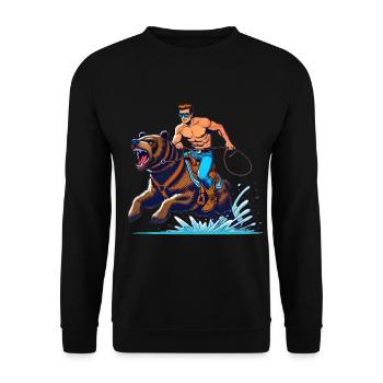 Bear Rider Adventure Cartoon Design - Unisex Sweatshirt - black - Front - Alina (178cm) & Michal (187cm)