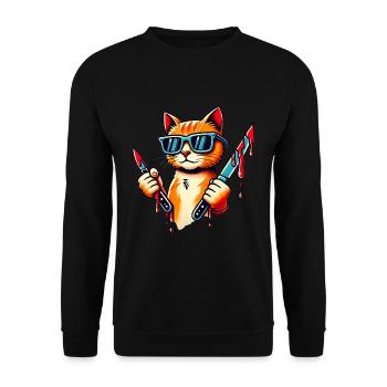 Cool Cat with Knives Pop Art Design - Unisex Sweatshirt - black - Front - Alina (178cm) & Michal (187cm)