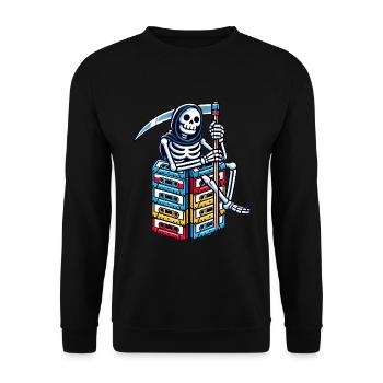 Retro Skeleton with Cassette Tapes - Unisex Sweatshirt - black - Front - Alina (178cm) & Michal (187cm)
