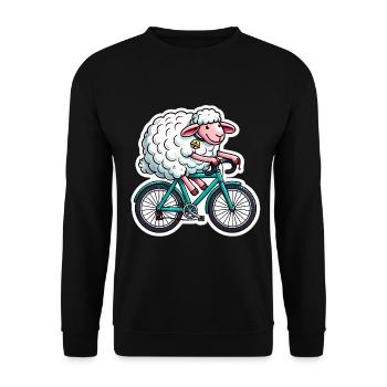 Glückliches Schaf Reiten Fahrrad Karikatur - Unisex Pullover - Schwarz - Vorne - Alina (178cm) & Michal (187cm)