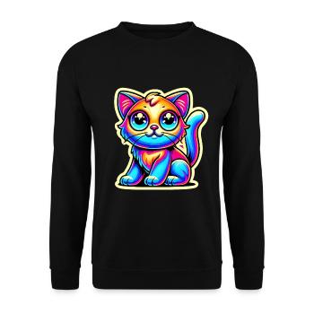 Neon Glow Crazy Cat Design - Unisex Sweatshirt - black - Front - Alina (178cm) & Michal (187cm)