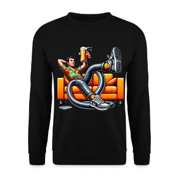Funny Dad on Couch Retro Illustration - Unisex Sweatshirt - black - Front - Alina (178cm) & Michal (187cm)