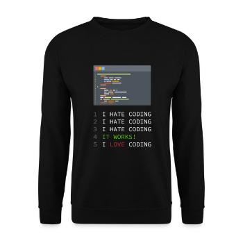 I love Coding! Programmierer, Nerds, Computer - Unisex Pullover - Schwarz - Vorne - Alina (178cm) & Michal (187cm)