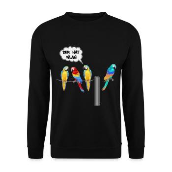 wlan unter Papageien - Unisex Pullover - Schwarz - Vorne - Alina (178cm) & Michal (187cm)