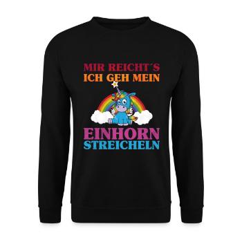 Einhorn streicheln | Fantasy Magic Fabelwesen - Unisex Pullover - Schwarz - Vorne - Alina (178cm) & Michal (187cm)