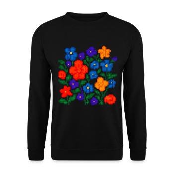 Pixel Flowers – Esthétique florale rétro - Sweat-shirt Unisexe - noir - Devant - Alina (178cm) & Michal (187cm)