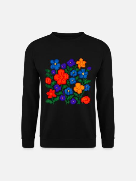 Pixelblumen – Retro Floral Esthetik - Unisex Pullover - Schwarz