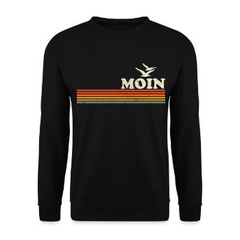 Moin Möwen Retro Streifen für Küstenliebhaber - Unisex Pullover - Schwarz - Vorne - Alina (178cm) & Michal (187cm)