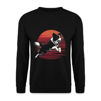 Border Collie sauteur dans un style vintage - Sweat-shirt Unisexe - noir - Devant - Alina (178cm) & Michal (187cm)