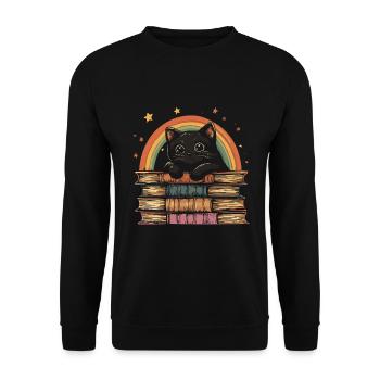 Cute black cat lying on books - Unisex Sweatshirt - black - Front - Alina (178cm) & Michal (187cm)