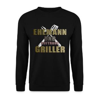 Grillshirt- Ehemann&Auftragsgriller Geschenk - Unisex Pullover - Schwarz - Vorne - Alina (178cm) & Michal (187cm)