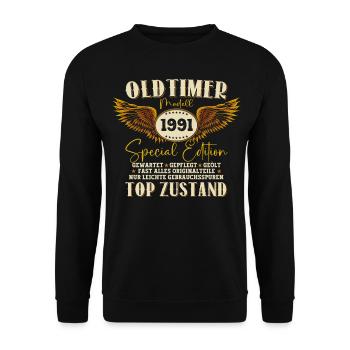 Oldtimer Jahrgang 1991 31. Geburtstag Geschenk Fun - Unisex Pullover - Schwarz - Vorne - Alina (178cm) & Michal (187cm)