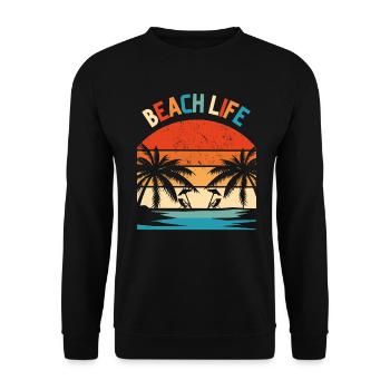Beach Life Retro Coucher de soleil - Sweat-shirt Unisexe - noir - Devant - Alina (178cm) & Michal (187cm)