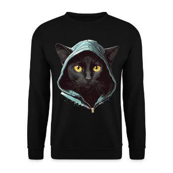 Katzenkopf Schwarze Katze Bombay Happy Cat Katzen - Unisex Pullover - Schwarz - Vorne - Alina (178cm) & Michal (187cm)