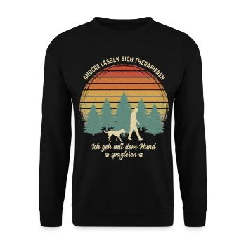 Mann mit Hund Gassi gehen Therapie Hundebesitzer - Unisex Pullover - Schwarz - Vorne - Alina (178cm) & Michal (187cm)