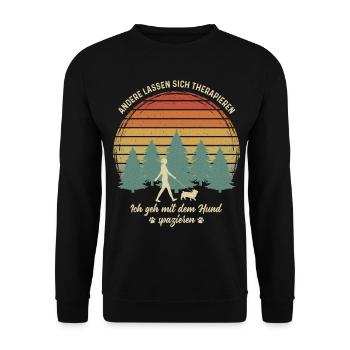 Frau mit Hund Gassi gehen Therapie Hundebesitzerin - Unisex Pullover - Schwarz - Vorne - Alina (178cm) & Michal (187cm)