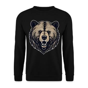 Stolzer brüllender Bär im Retro Style - Unisex Pullover - Schwarz - Vorne - Alina (178cm) & Michal (187cm)