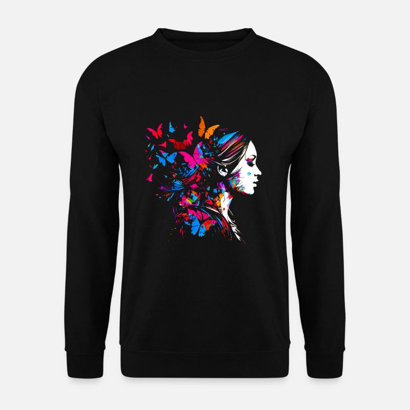 Psychedelisches Artwork Schmetterlinge - Open Mind - Unisex Pullover - Schwarz