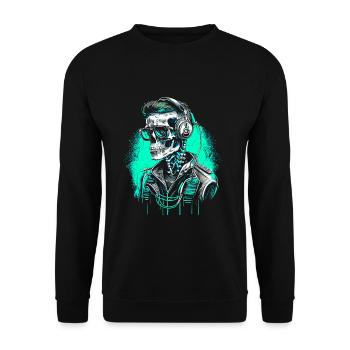 Cooles Skelett Portrait mit Sonnenbrille - Unisex Pullover - Schwarz - Vorne - Alina (178cm) & Michal (187cm)