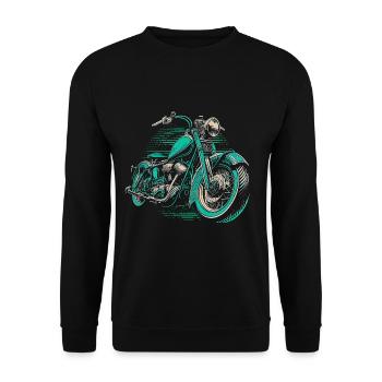 Cool Vintage Motorcycle Chopper en vert bleu - Sweat-shirt Unisexe - noir - Devant - Alina (178cm) & Michal (187cm)