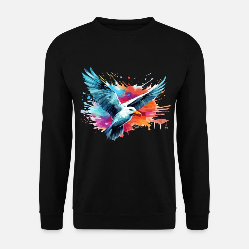 Bunte Möwe Farbkleckse Farbspritzer - Unisex Pullover - Schwarz