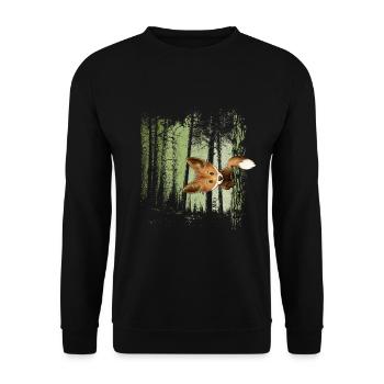 Renard décontracté derrière l’arbre dans la forêt crépusculaire - Sweat-shirt Unisexe - noir - Devant - Alina (178cm) & Michal (187cm)