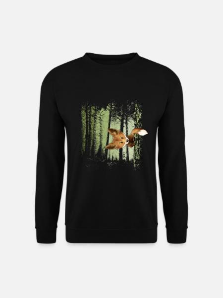 Lässiger Fuchs hinterm Baum im Zwielicht-Wald - Unisex Pullover - Schwarz