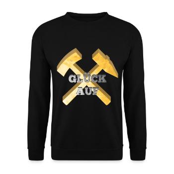Glück auf Logo Bergmann Bergbau Spruch Geschenk - Unisex Pullover - Schwarz - Vorne - Alina (178cm) & Michal (187cm)