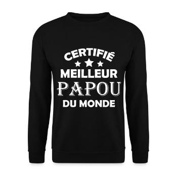 Fête Grand-Père - Certifié Meilleur Papou du Monde - Sweat-shirt Unisexe - noir - Devant - Alina (178cm) & Michal (187cm)