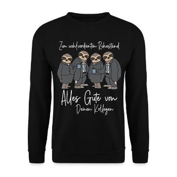 Ruhestand Arbeitskollege Rente Abschied Kollege - Unisex Pullover - Schwarz - Vorne - Alina (178cm) & Michal (187cm)