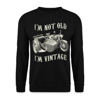 Ich bin nicht alt, ich bin Vintage-Motorradgrafik - Unisex Pullover - Schwarz - Vorne - Alina (178cm) & Michal (187cm)