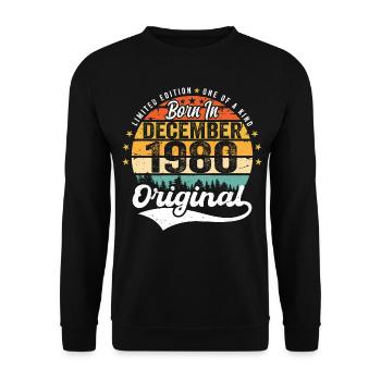 Original Dezember 1980 Jahrgang Geburtstag 1980 - Unisex Pullover - Schwarz - Vorne - Alina (178cm) & Michal (187cm)