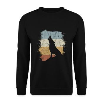 Cadeau vintage oldschool rétro hurlant loup - Sweat-shirt Unisexe - noir - Devant - Alina (178cm) & Michal (187cm)